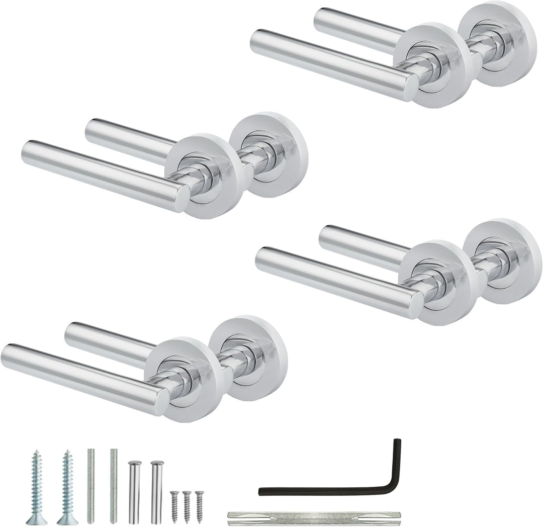 XFORT® 4er-Pack Türgriff auf Rosette, T-Stab-Drücker-Türgriffe in poliertem Chrom-Finish, eleganter