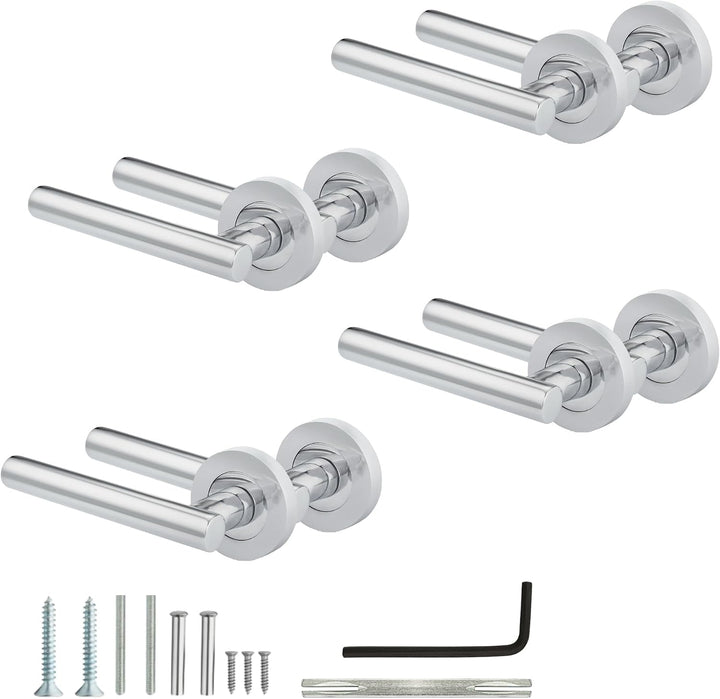 XFORT® 4er-Pack Türgriff auf Rosette, T-Stab-Drücker-Türgriffe in poliertem Chrom-Finish, eleganter