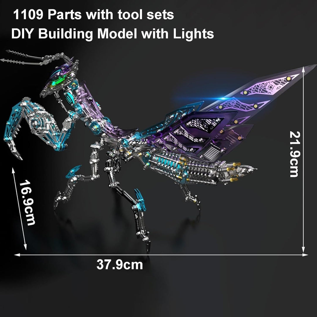 Bunte 3D Metall Puzzle Erwachsene Mantis mit Licht, 3D Modellbausatz Metall für Erwachsene mit Werkz