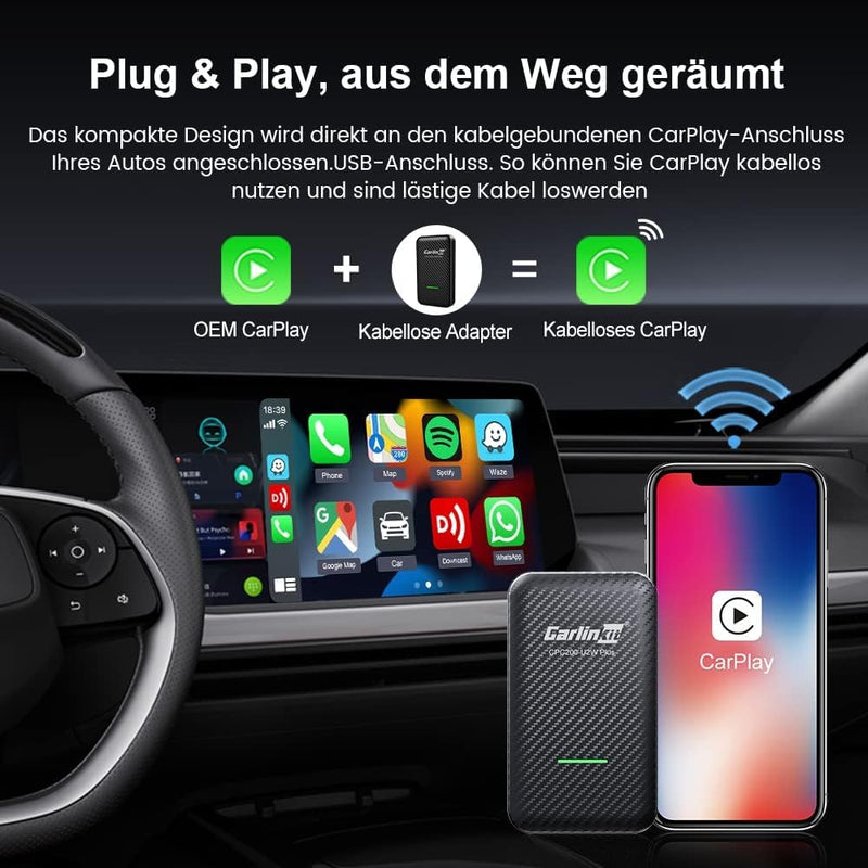 CarlinKit 3.0 Wireless CarPlay Adapter für werkseitig verkabelte CarPlay-Fahrzeuge, kompatibel mit A