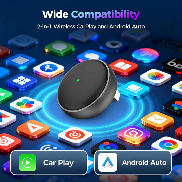 2026 Wireless Carplay & Android Auto Adapter 2-in-1, 2.4+5.0 GHz WiFi Android Auto Adapter, Plug and