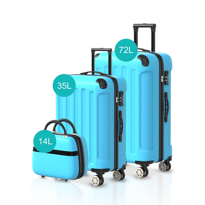 Voyagoux Kofferset 3 teilig - 14L, 35L & 72L, Hartschalenkoffer Set, TSA-Schloss, ABS, 4X 360° Rolle