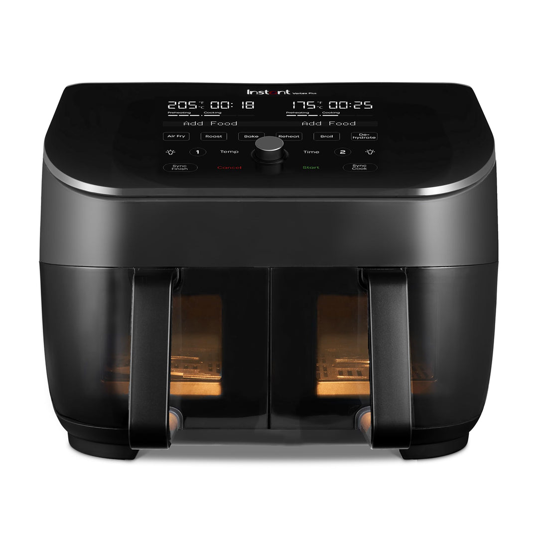 Instant Vortex Plus Doppelkorb mit ClearCook - 7.6L Digitale Heissluftfritteuse, Schwarz, 8-in-1 Sma
