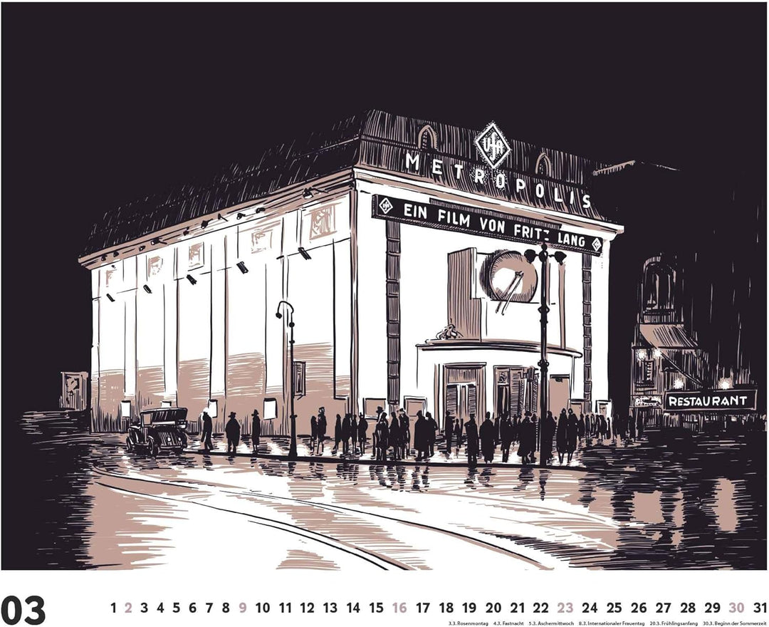 DUMONT - Berlin: Die Goldenen Zwanziger 2025 Wandkalender, 60x50cm, Kunstkalender mit Zeichnungen vo