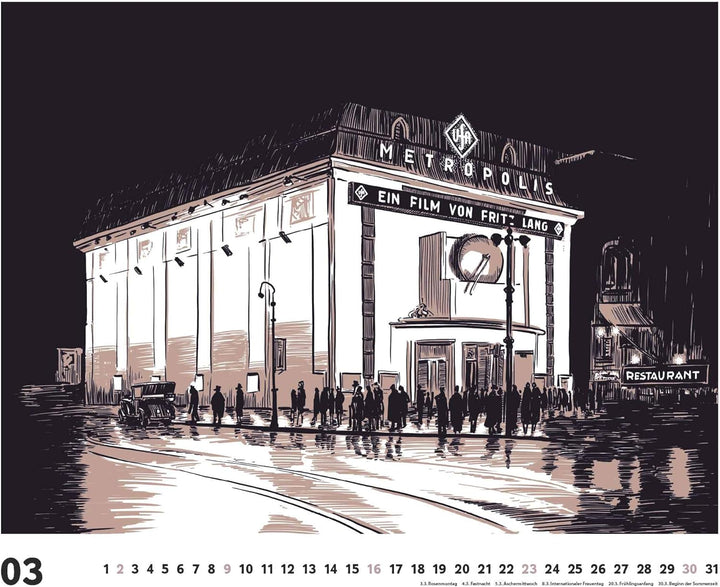 DUMONT - Berlin: Die Goldenen Zwanziger 2025 Wandkalender, 60x50cm, Kunstkalender mit Zeichnungen vo