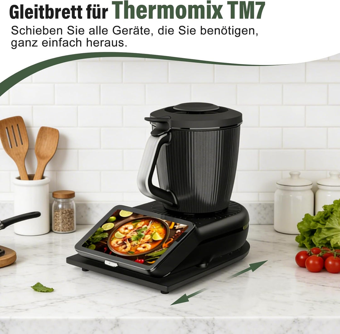 Gleitbrett für Thermomix TM7,Bambus Brett für Thermomix mit 360° leisen Rollen,TM7 Gleitbrett mit Ru