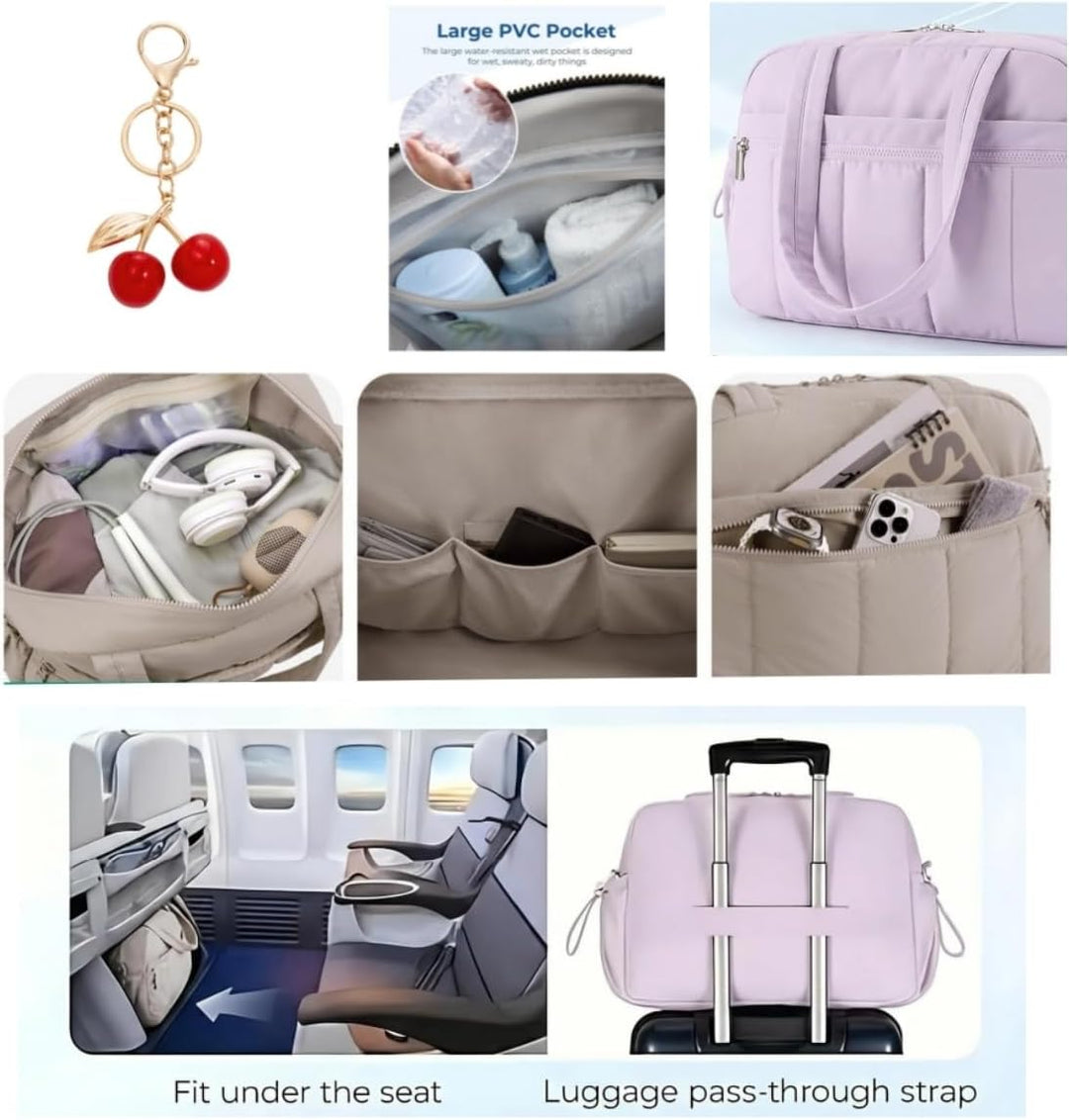 Puffer Reisetasche Damen, Sporttasche Gym Travel Bag, Handgepäck Tasche Weekender mit PVC nasse Tasc