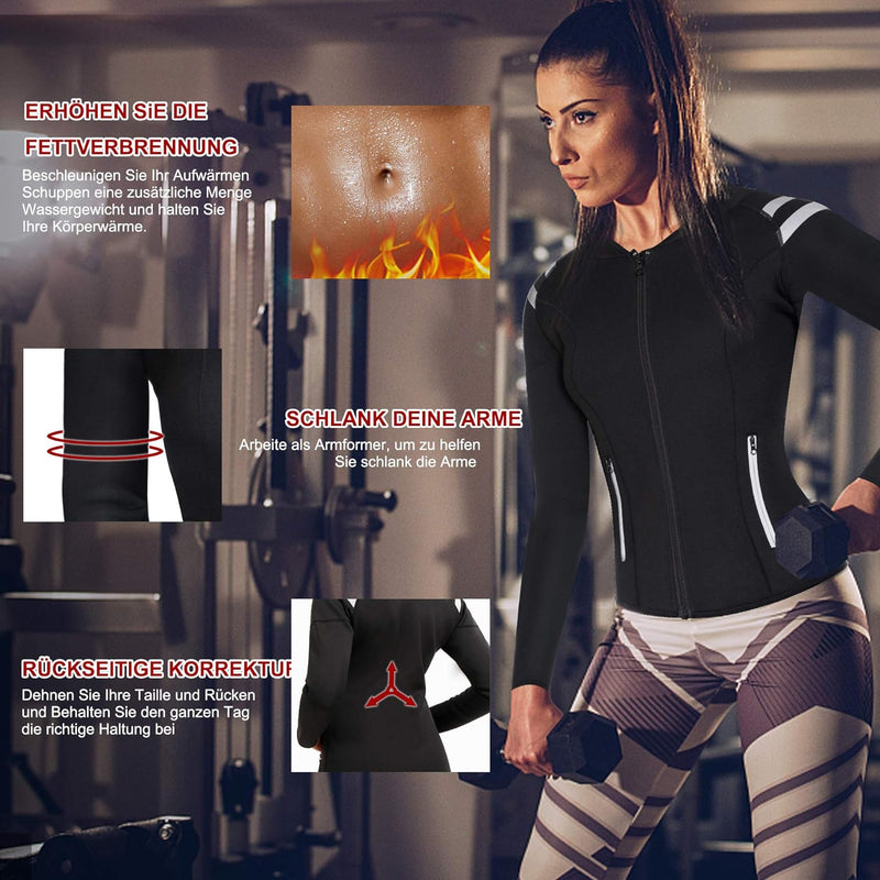 Bingrong Damen Sauna Effekt Anzug Taille Waist Trainer Fitness Lange Ärmel Neopren Shirt Abnehmen Tr