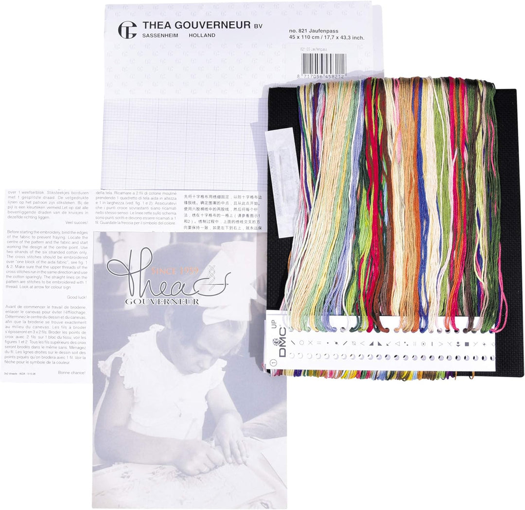 Thea Gouverneur - Kreuzstich-Set - Wildblumen - Aida Schwarz - 18 Count - Für Erwachsene - 821.05 82