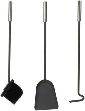 Kaminbesteck Kaminzubehör Set Kaminwerkzeug Ofenbesteck Anthrazit 4-in-1-Set mit Besen, Schaufel, Ei