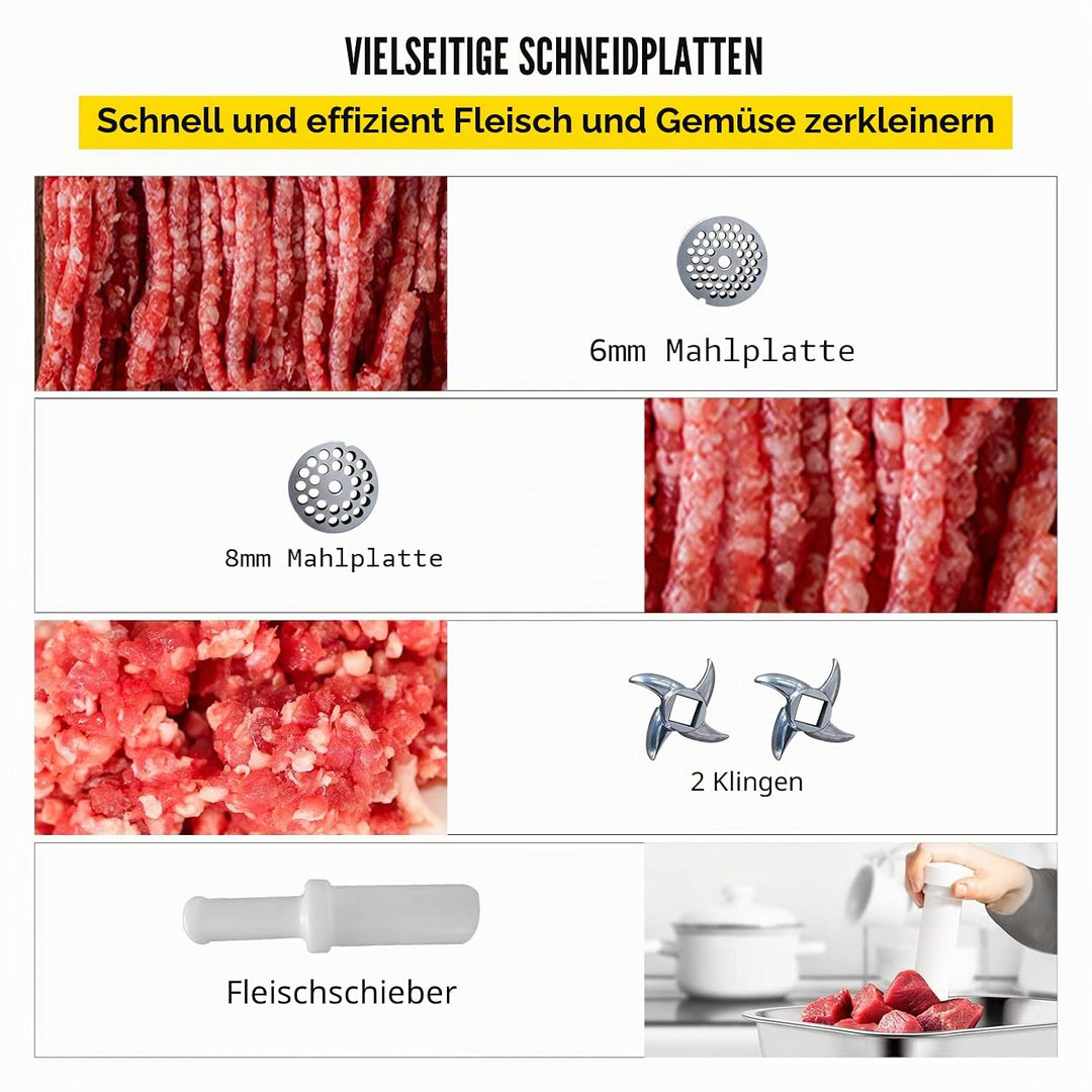 VEVOR Elektrischer Fleischwolf 850 W, Hackfleisch Maschine 150 kg pro Stunde, Elektrische Wurstmasch