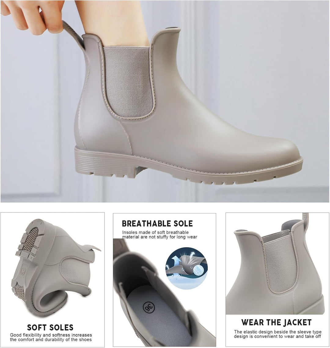 Unisex-Erwachsene Gummistiefel Wasserdicht mit Blockabsatz, Gr.35-43 41 EU 23 Grau, 41 EU 23 Grau