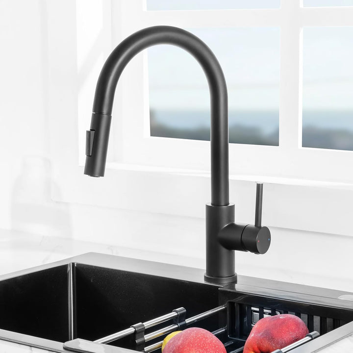 CECIPA Wasserhahn Küche Schwarz, Hochdruck Küchenarmatur mit Brause Ausziehbar Armatur, Mischbatteri