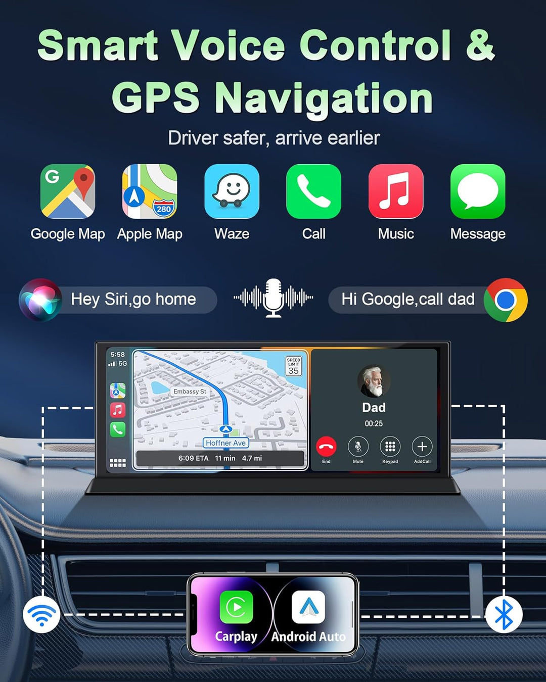 Exklusivität 11,3 Zoll Carplay Android Auto Display mit Stabile Halterung, Wireless Car Play Bildsch