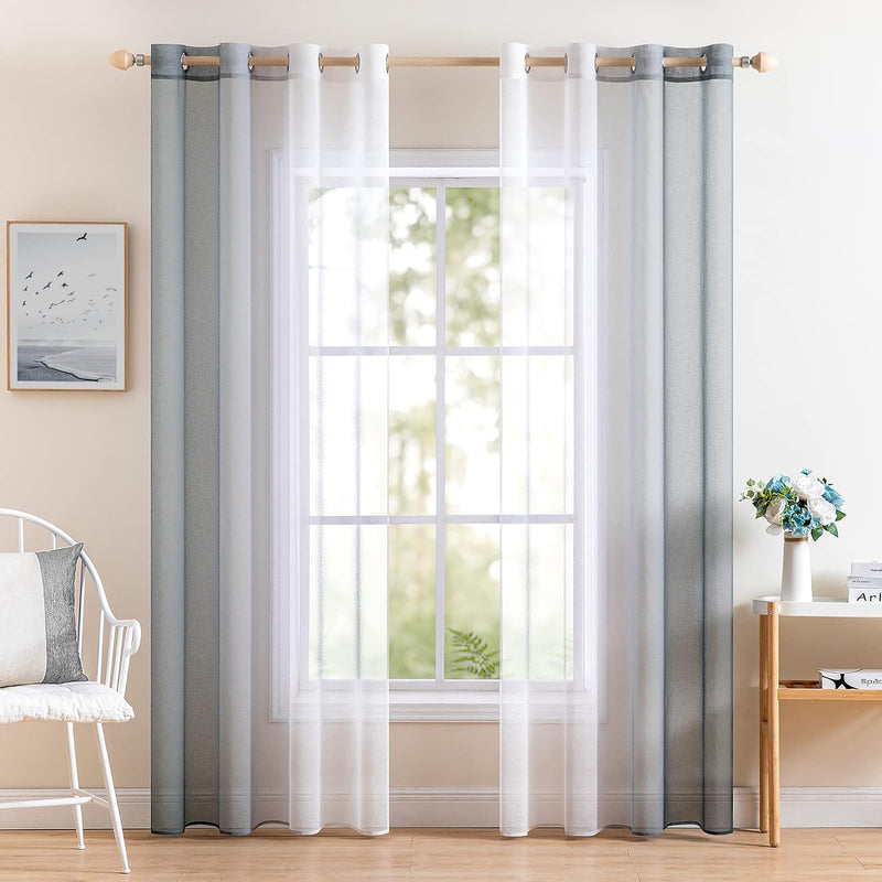 MIULEE 2er Set Voile Vorhang Zweifarbiger Vorhang mit Ösen Transparente Gardine Ösenschal Fenstersch
