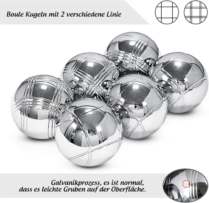 Homewit Boule Set mit 6 Metall Kugeln, Boccia & Petanque Spiel mit Tragetasche, Gartenspiel Outdoor