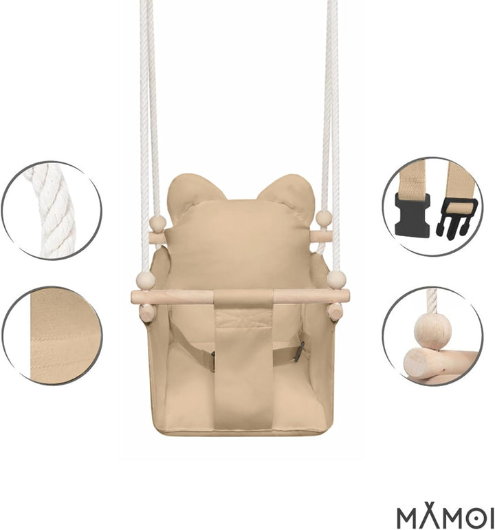 MAMOI® Babyschaukel Indoor, Holz Baby Schaukel für Türrahmen, Kinderschaukel aus Holz, Kleinkindersc