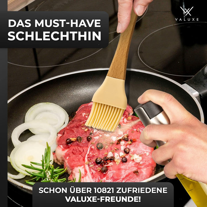 VALUXE® Ölsprüher - Das ORIGINAL - Extrem präzise Öl-Sprühflasche aus Edelstahl und Glas - Multifunk