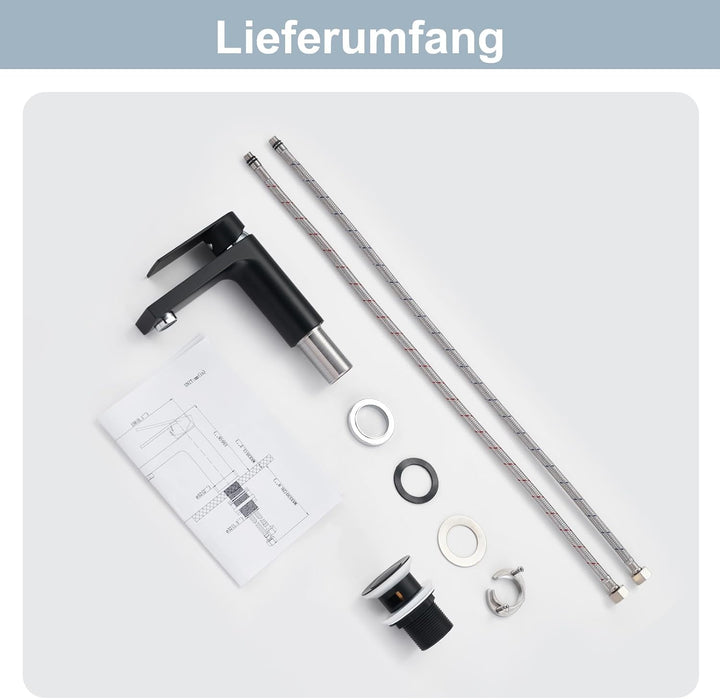 Aktines Waschtischarmatur für Badezimmer eckig, Hochdruck Einhebelmischer Armatur Wasserhahn für Was