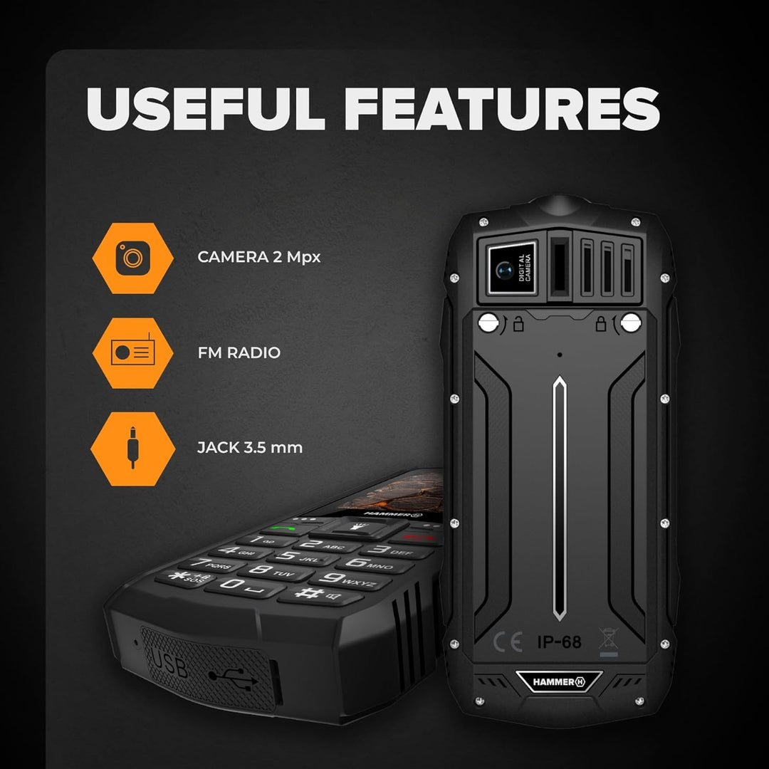 Hammer H Rock LTE Outdoor Handy ohne Vertrag, 3000mAh Akku, 64 GB, 2,4" IPS Display, grosse Tasten,
