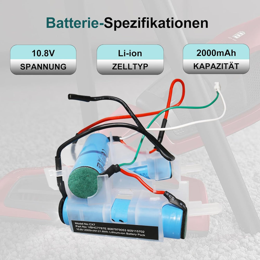 10,8V 2.0Ah Akku kompatibel mit AEG CX7-21DB, CX7-21EB, CX7-21EBK, CX7-21-HO, CX7-21SW Staubsauger H
