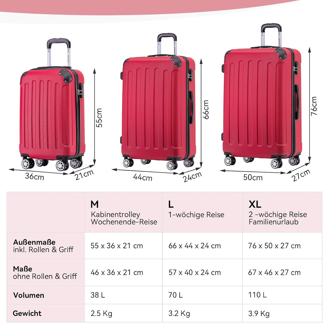 BEIBYE Hartschalen-Koffer Trolley Rollkoffer Reisekoffer Sicherheit Zahlenschloss Zwillingsrolle ABS