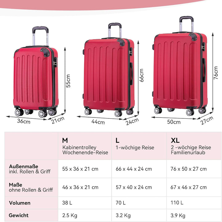 BEIBYE Hartschalen-Koffer Trolley Rollkoffer Reisekoffer Sicherheit Zahlenschloss Zwillingsrolle ABS