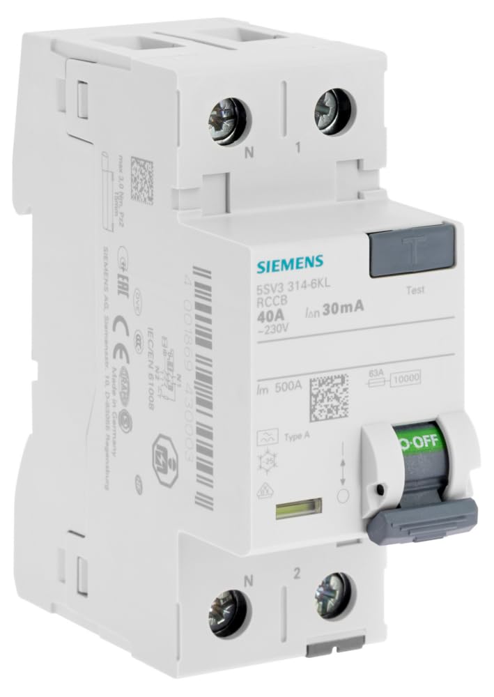 SIEMENS - 5SV3314-6KL FI-Schutzschalter 2-polig Typ A In: 40 A 30 mA Un AC: 230 V Nlinks