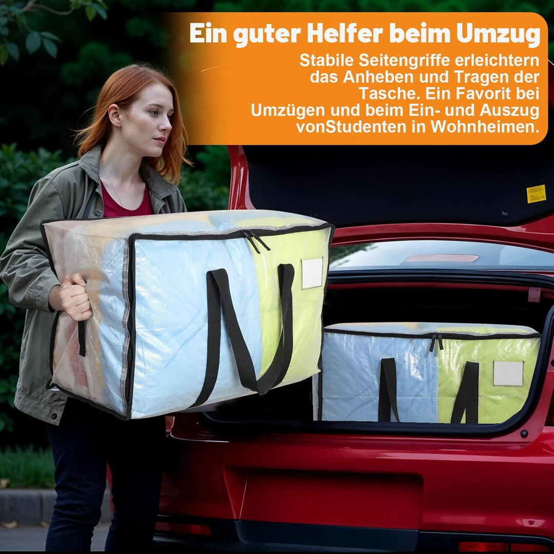 Dntorx 6 Stück 105L Grosse Aufbewahrungstasche mit Deckel, Faltbare Transparente Umzugskartons Gross