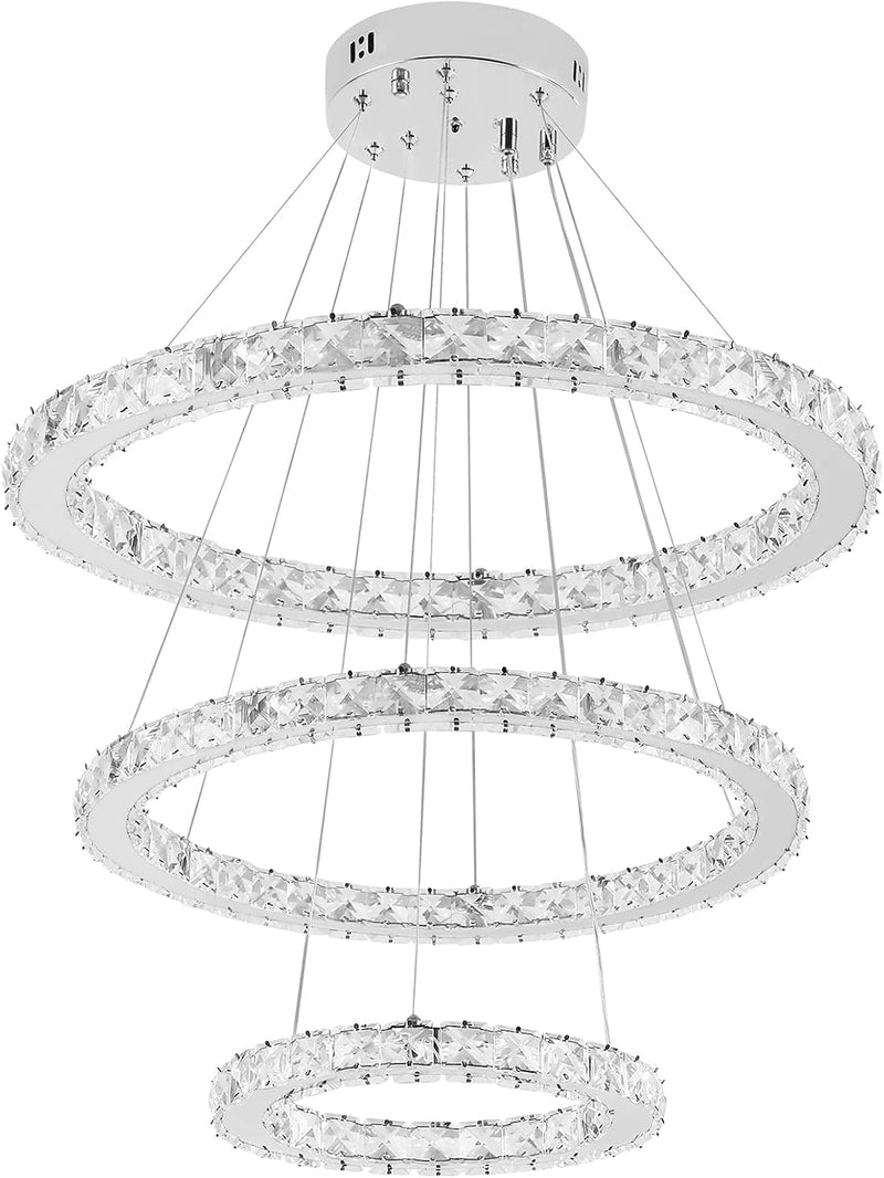 AufuN 96W Moderne Kristall LED 3 Ring Design, Kreative Kronleuchter Hängelampe für Schlafzimmer Wohn