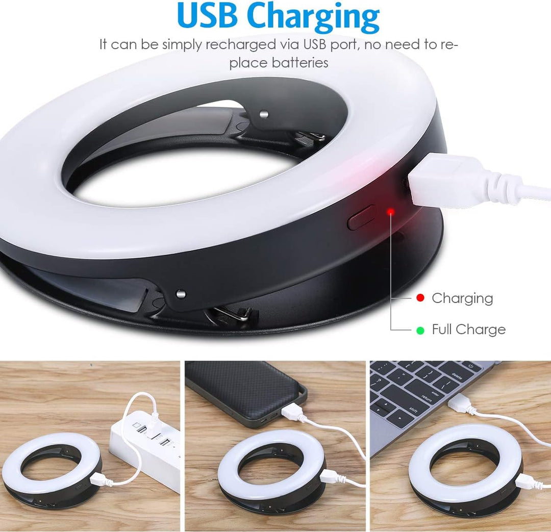 Criacr Criacr Selfie-Ringlicht, 40 LEDs, wiederaufladbar über USB, Selfie-Fülllicht, 3-stufige Helli