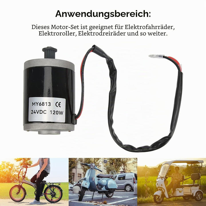 BuyWeek 24V 120W gebürsteter Motor, Aluminium-Elektroroller-Motor mit 420 Riemen für Elektro-Fahrrad