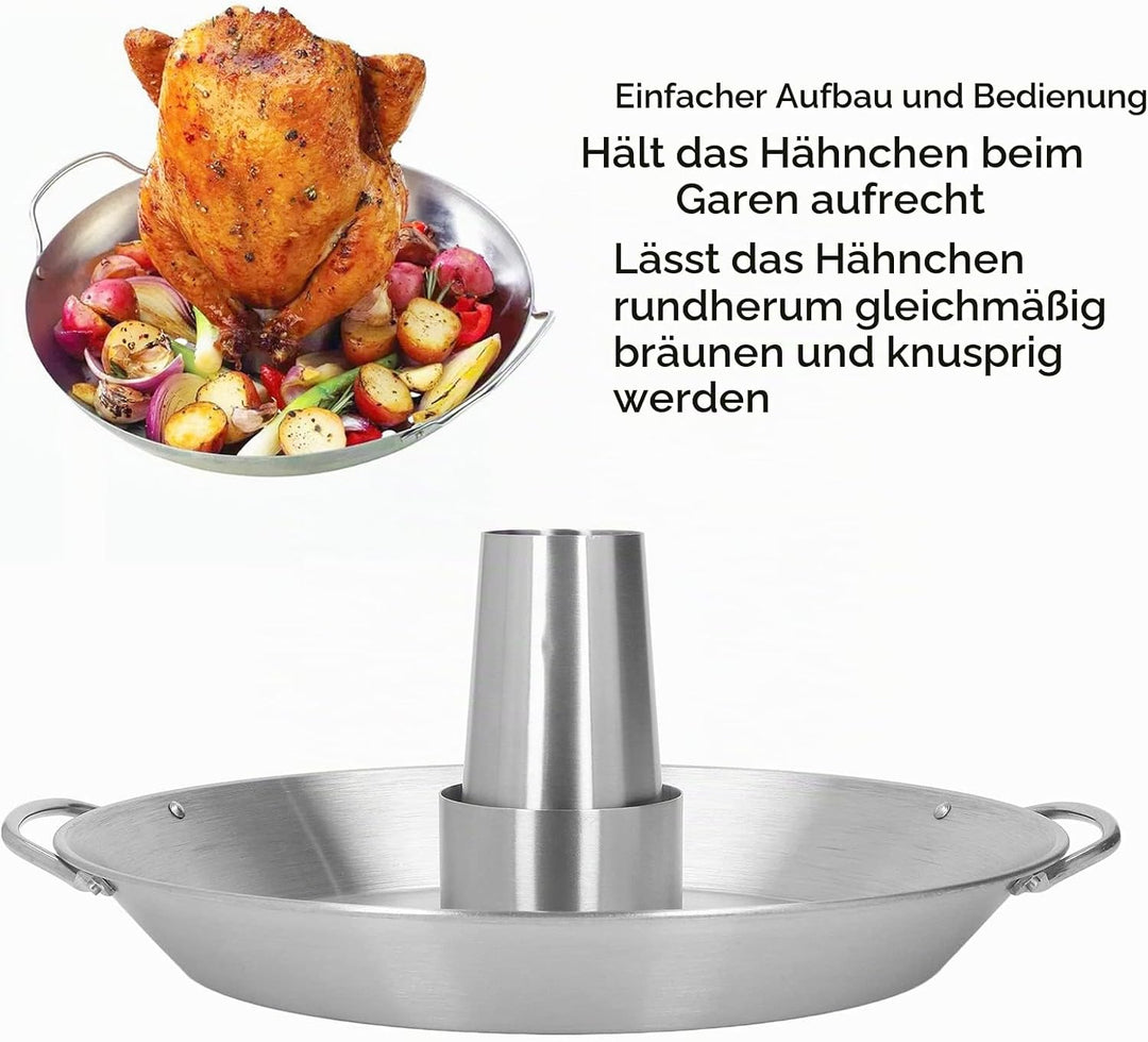 Hähnchenbräter, Edelstahl BBQ Edelstahl Hähnchenbräter mit Abtropfschale, Bräter Herd Ständer Vertik
