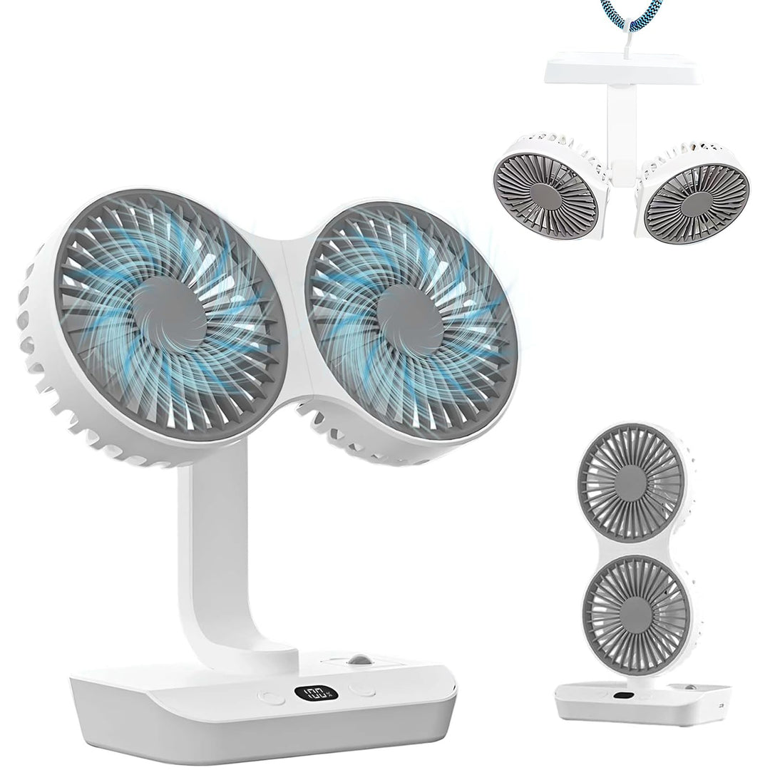 Doppelkopf Tischventilator Tragbarer, 4000mAh Wiederaufladbarer Tischventilator USB Mini Ventilator