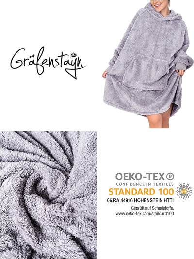 Gräfenstayn® Flauschige Sherpa Hoodie Decke mit Ärmeln & Kapuze - Öko-tex Standard 100 - tragbare Ku