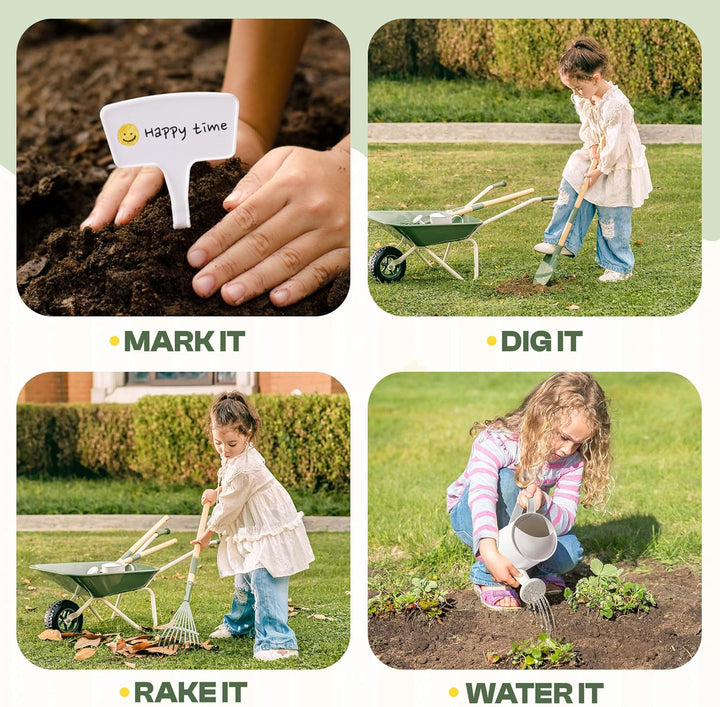 ROBUD Kinder Schubkarre Metall mit Kinder Gartenwerkzeug Set, Schubkarre mit Langer Schaufel, Hacke,