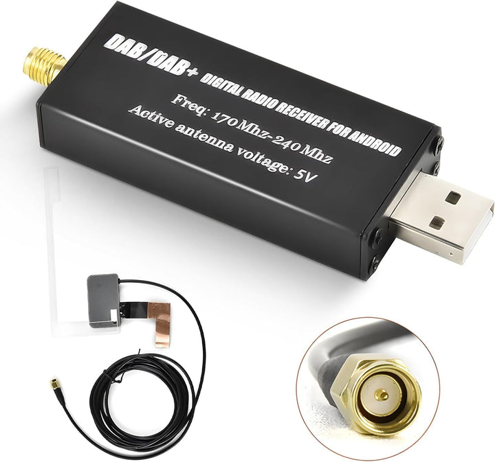 Podofo DAB/DAB+ Digitaler Radioempfängeradapter DAB+ Radio Tuner Empfänger mit Antenne+SMA Glass Ant