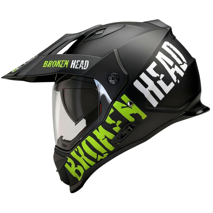 Broken Head made2rebel Motocross-Helm grün mit Visier - Enduro-Helm - MX Cross-Helm mit Sonnenblende