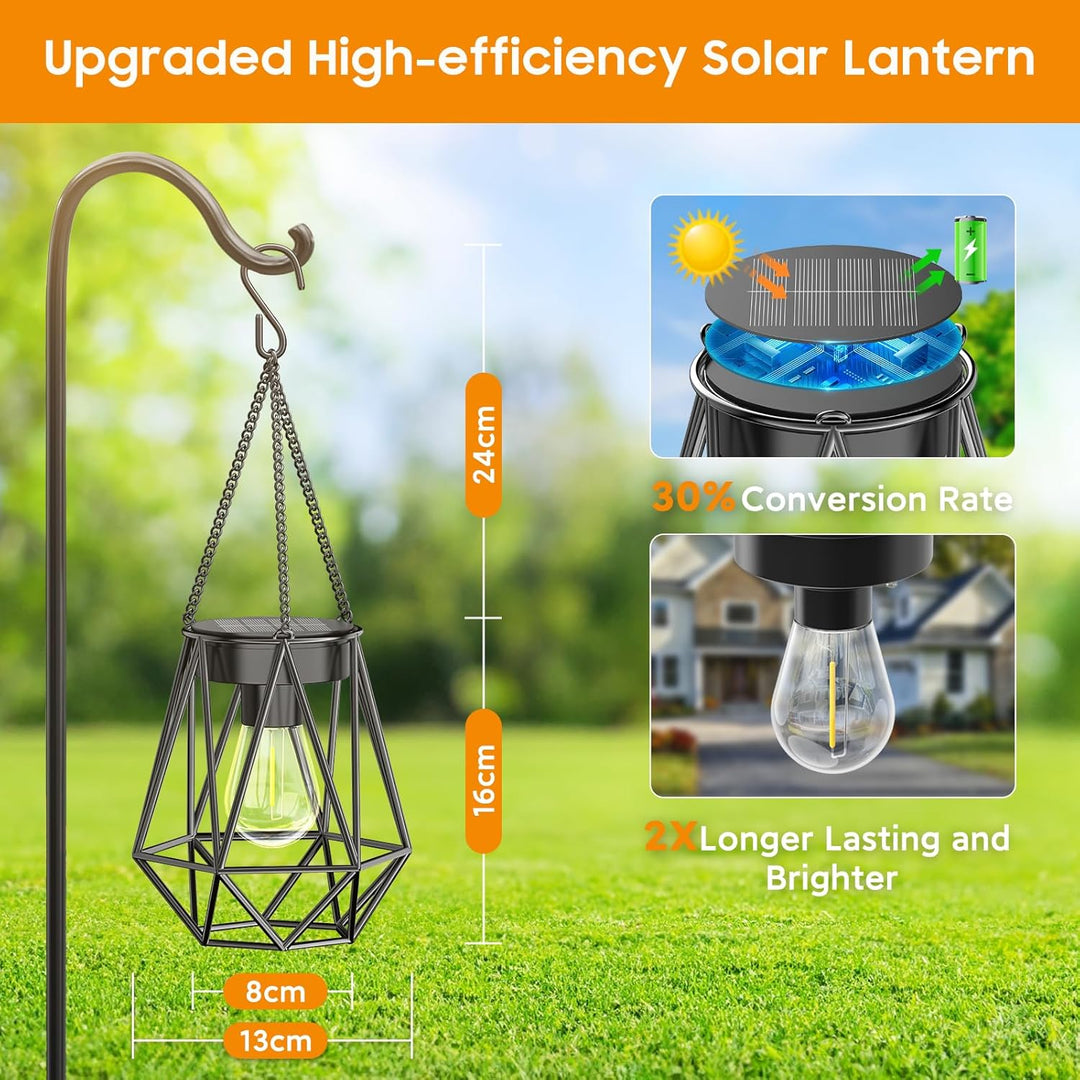 RECHOO Garten Solarlampen für Aussen Hängend, 2 Stück Metall Solar Laternen für Draussen mit LED-Glü