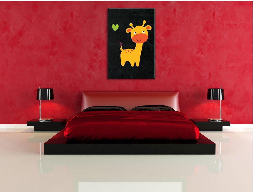 Pixxprint Niedliche Giraffe / 100x70cm Leinwandbild bespannt auf Holzrahmen/Wandbild Kunstdruck Deko
