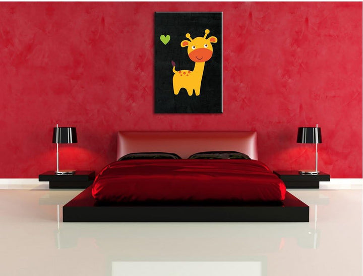 Pixxprint Niedliche Giraffe / 100x70cm Leinwandbild bespannt auf Holzrahmen/Wandbild Kunstdruck Deko