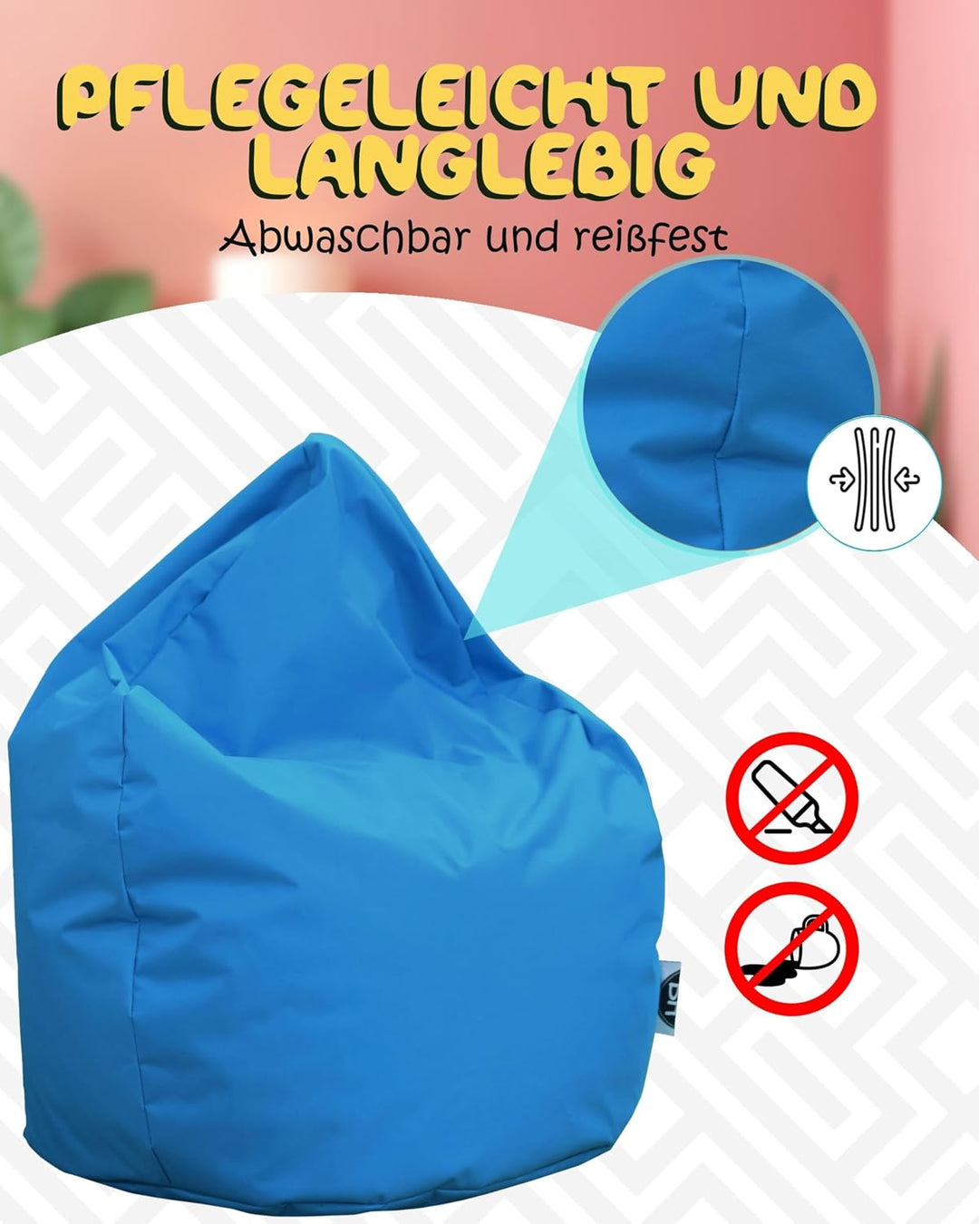PATCH HOME Patchhome Sitzsack Tropfenform mit Reissverschluss Nachfüllbar - für In &amp; Outdoor - mit S