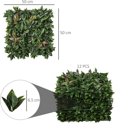 Outsunny 12 Stück künstliches Pflanzenwand Hecke 50x50 cm UV-Schutz Sichtschutz Glanzmispeln Design