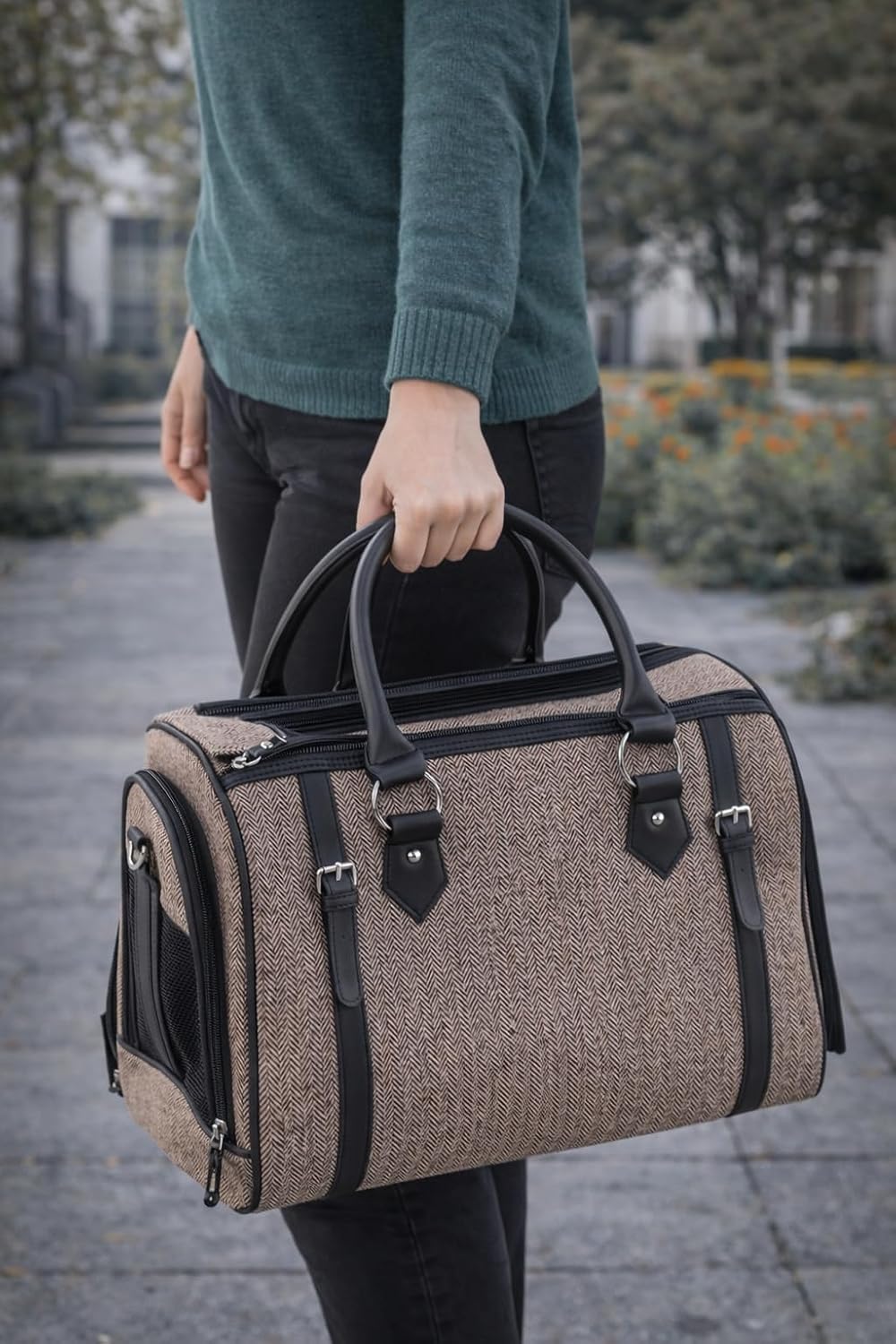 Hundetasche - Tragetasche Tatjana Braun – 37x24x31cm – Textil – Abnehmbarer Boden – Belüftungsnetz –