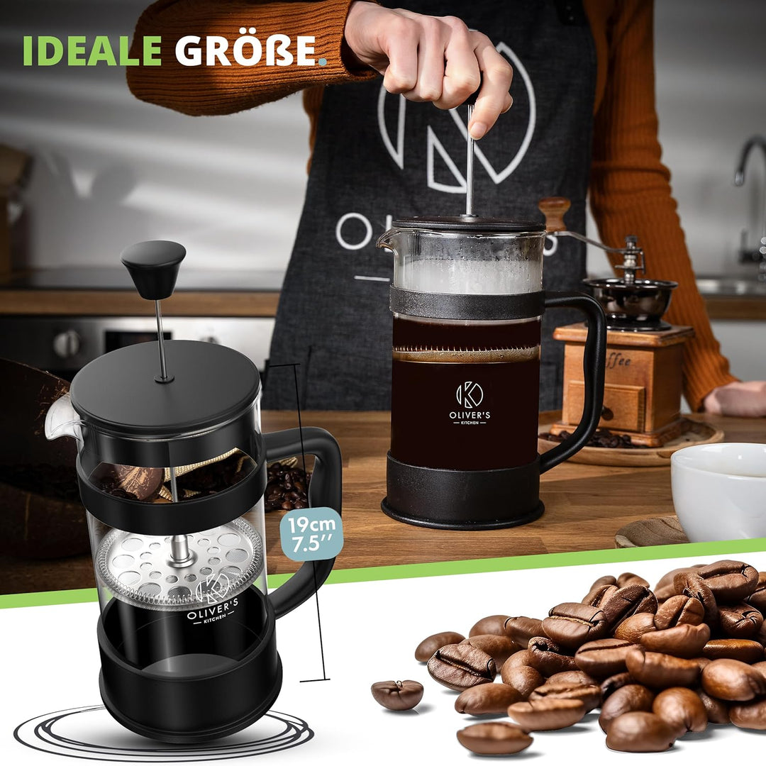 Oliver's Kitchen® French Press 1 liter - Eleganter Kaffeebereiter aus Glas - Kaffee Maschine für aut