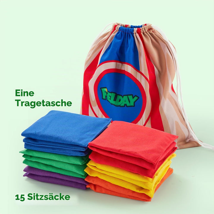 JOYIN 16 Cornhole Sitzsäcke zum Werfen Set 12x12cm Sitzsäcke Werfen 16Stk Bean Bags Wurfspiel Kinder