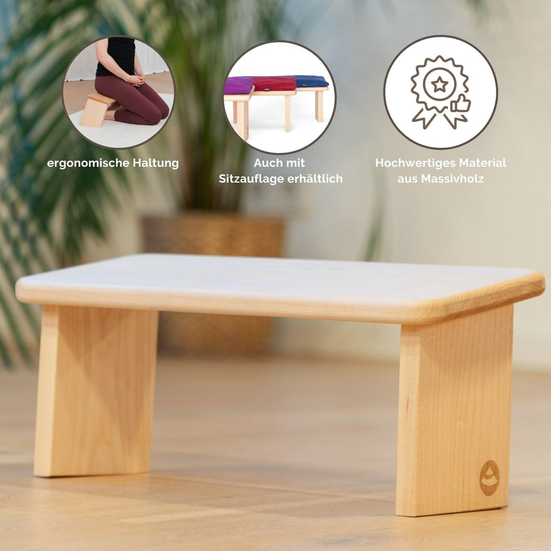 Bodhi Meditationsbank aus Holz (Buche) | Yoga Hocker aus Holz | Kniesitz Medibank für eine Tiefe Med