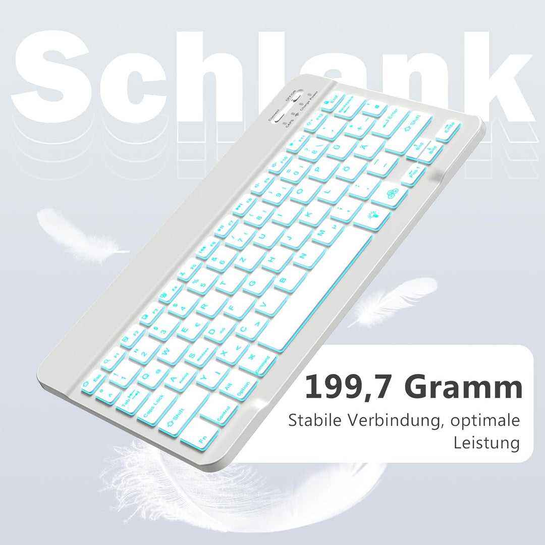 Vobafe Bluetooth Tastatur mit Telefonhalter für iPad Air/Pro/Mini/A16/11/10.9/10.2/iPhone, Kabellose