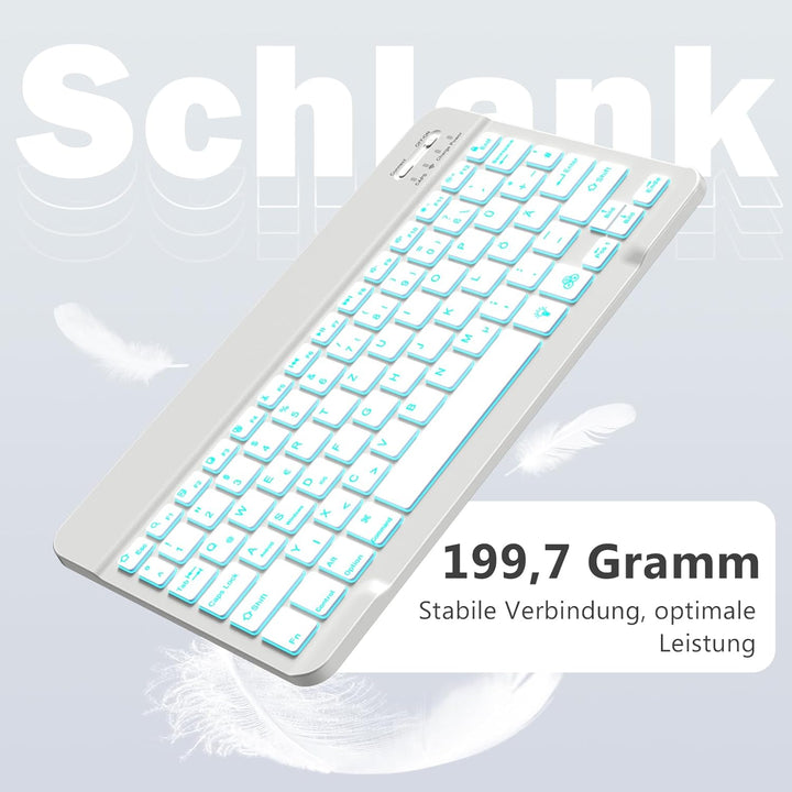 Vobafe Bluetooth Tastatur mit Telefonhalter für iPad Air/Pro/Mini/A16/11/10.9/10.2/iPhone, Kabellose