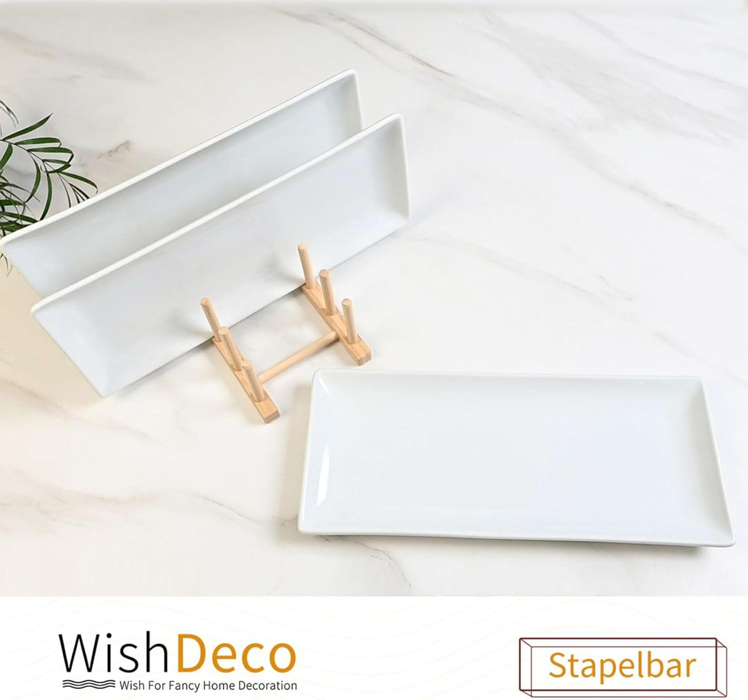 WishDeco Servierplatten Weiss Rechteckig 3er Set, Servierteller Gross 36x15 cm, Kuchenplatten Porzel